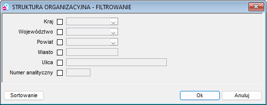 Struktura organizacyjna - filtrowanie danych do raportu Struktura organizacyjna - filtrowanie danych do raportu
