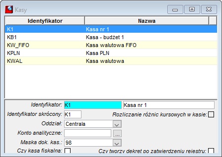 Definiowanie kas Definiowanie kas