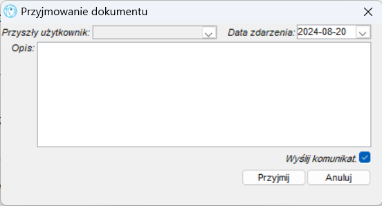 Okno z adanymi akcji dla dokumentu z menu Moje dokumenty