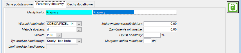 Zakładka Parametry dostawy dla Klasy dostawców
