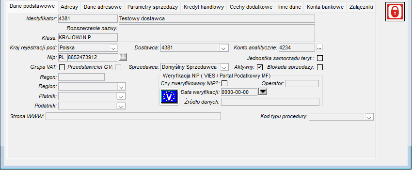 Odbiorcy - zakładka Dane podstawowe Odbiorcy - zakładka Dane podstawowe