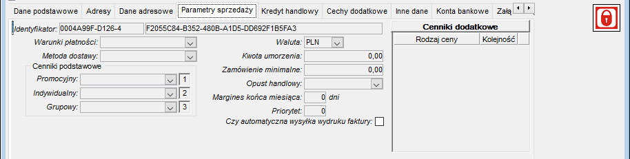 Okno Odbiorcy - Zakładka Parametry sprzedaży Okno Odbiorcy - Zakładka Parametry sprzedaży