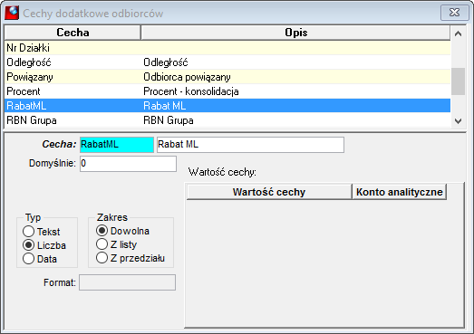 Okno Cechy dodatkowe odbiorców Okno Cechy dodatkowe odbiorców