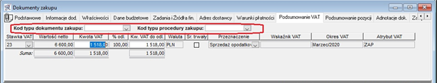 Kody typu dokumentu oraz typu procedury