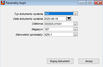 Parametry kopii dokumentu wydania zewnętrznego