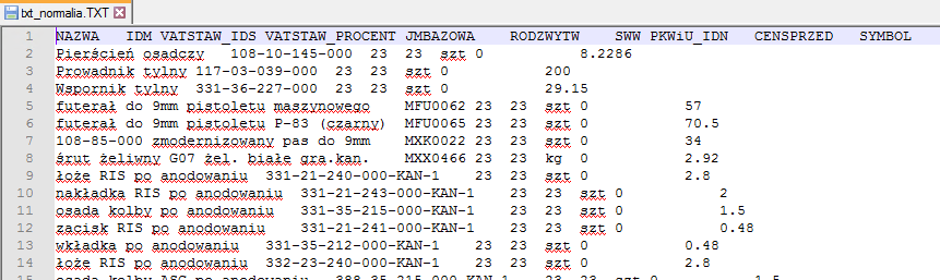 Fragment wyeksportowanego pliku