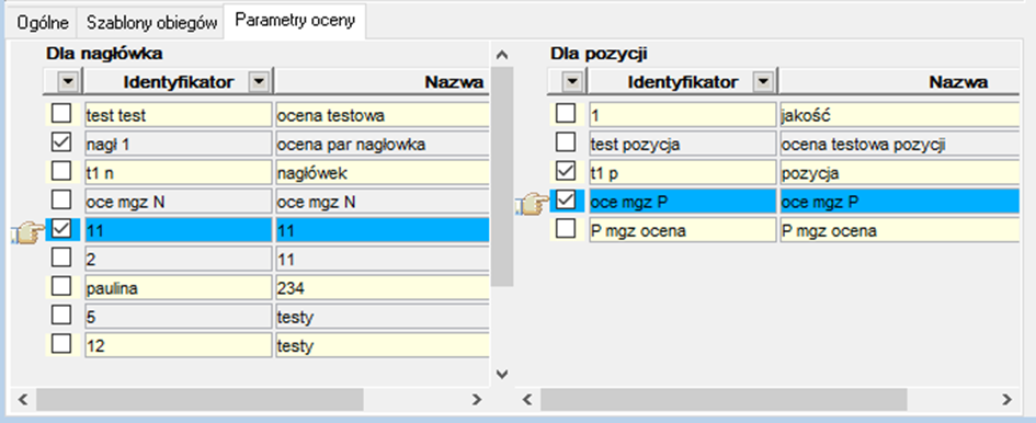 Reklamacje -zakładka Parametry oceny Reklamacje -zakładka Parametry oceny