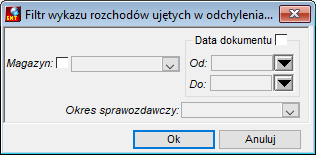 Filtr wykazu rozchodów ujętych w odchyleniach Filtr wykazu rozchodów ujętych w odchyleniach