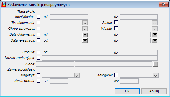 Zestawienie transakcji magazynowych Zestawienie transakcji magazynowych