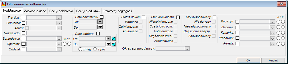 Filtr zamówień odbiorców Filtr zamówień odbiorców