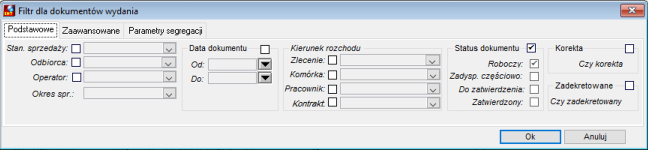 Filtr dla dokumentów wydania Filtr dla dokumentów wydania
