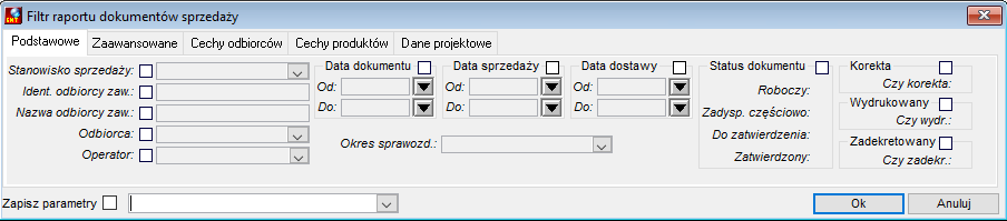 Filtr dla dokumentów sprzedaży Filtr dla dokumentów sprzedaży