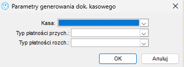 Paramtery generowania dokumentu kasowego Paramtery generowania dokumentu kasowego