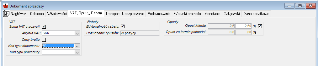 Zakładka VAT, Opusty, Rabaty Zakładka VAT, Opusty, Rabaty