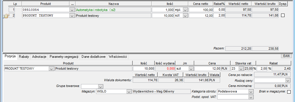 Pozycje dokumentu sprzedaży Pozycje dokumentu sprzedaży