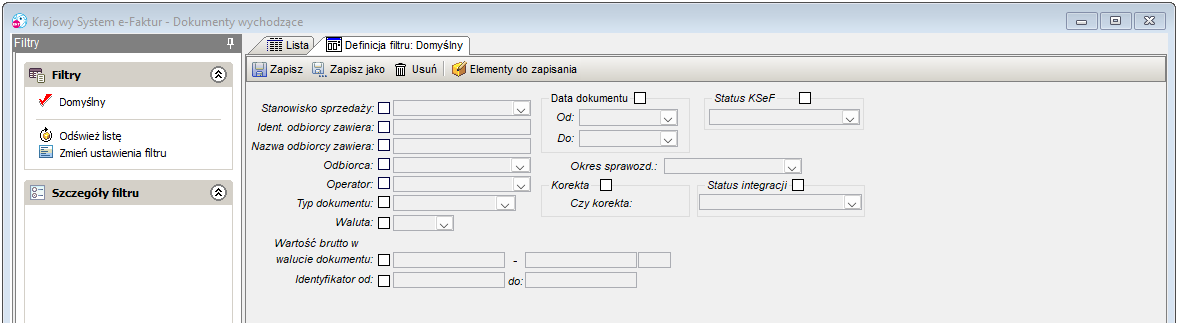 Definicja filtru: Domyśłny