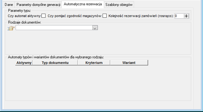Zakładka Automatyczna rezerwacja