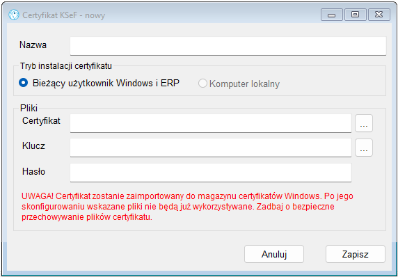 Nowy certyfikat KSeF Nowy certyfikat KSeF