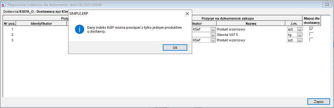 Mapowanie indeksów KSeF Mapowanie indeksów KSeF