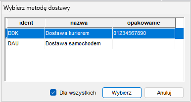 Wybór metody dostawy
