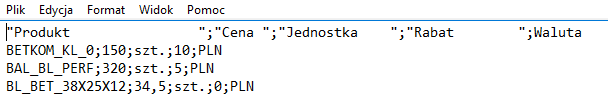 Przykład pliku – widok w Notepad