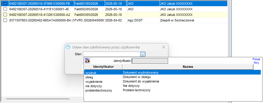 Przypisanie stanu ze Słownika stanów KSeF