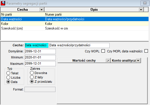 Przykład definicji parametru: Data, Z przedziału Przykład definicji parametru: Data, Z przedziału