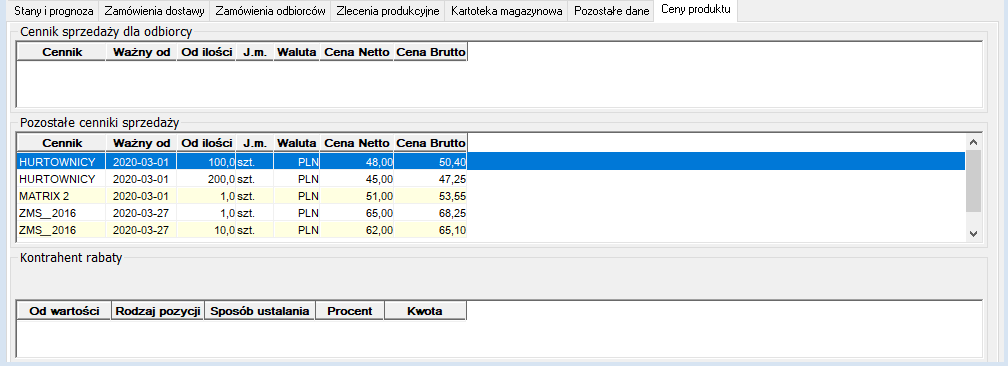 Cennik dla produktu Cennik dla produktu