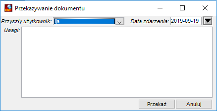 Okno Przekazywanie dokumentu Okno Przekazywanie dokumentu