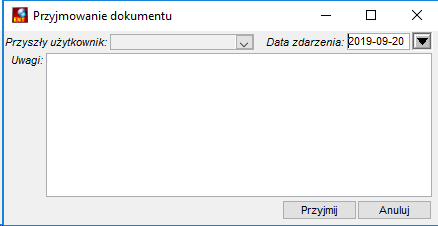 Okno Przyjmowanie dokumentu Okno Przyjmowanie dokumentu