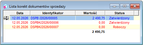 Lista korekt dokumentu sprzedaży Lista korekt dokumentu sprzedaży
