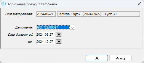Okno Kopiowanie pozycji zamówień
