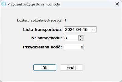 Przydziel pozycje do samochodu