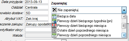 Wybór wartości do zapamiętania – pole typu data Wybór wartości do zapamiętania – pole typu data