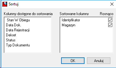 Okno Lista dokumentów dostawy