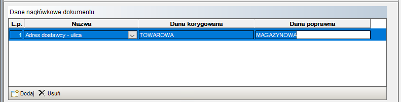 Dane nagłówkowe dokumentu