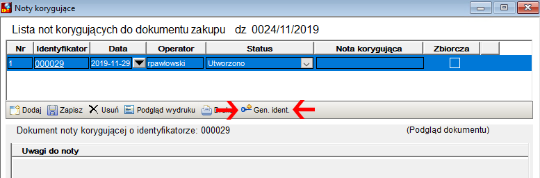 Lista not korygujących