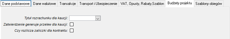 Typy dokumentów sprzedaży – zakładka Budżety projektu