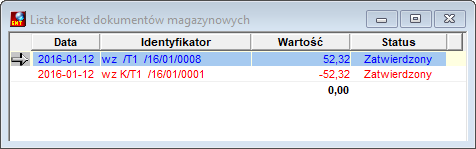 Lista korekt dokumentów magazynowych