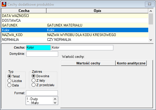 Cechy dodatkowe produktów Cechy dodatkowe produktów