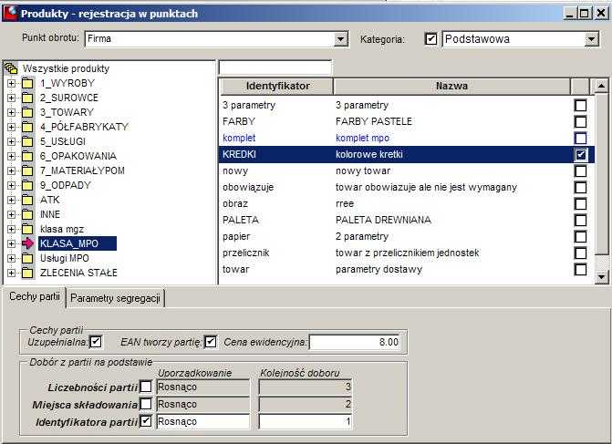 Rejestracja w punktach – parametry segregacji Rejestracja w punktach – parametry segregacji