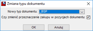 Zmiana typu dokumentu