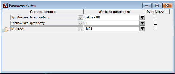 Parametry skrótu dla dokumentów sprzedaży Parametry skrótu dla dokumentów sprzedaży