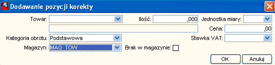 Dodawanie pozycji korekty Dodawanie pozycji korekty
