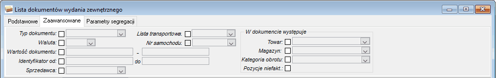 Zakładka Zaawansowane – filtr Zakładka Zaawansowane – filtr