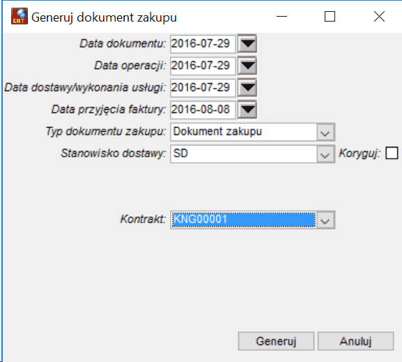 Generowanie dokumentu zakupu z korekty dokumentu przychodzącego Generowanie dokumentu zakupu z korekty dokumentu przychodzącego