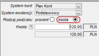 Rodzaj podziału - kwota