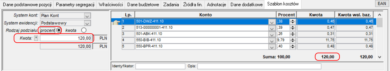 Rodzaj podziału - procent