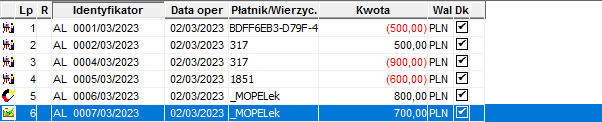 Lista dokumentów bankowych – statusy pozycji dokumentów