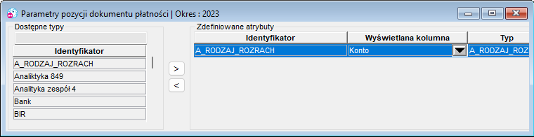 Parametry pozycji dokumentu płatności